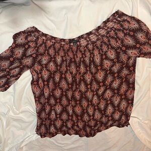 Signature Studio Burgundy Paisley Off-Shoulder Blouse